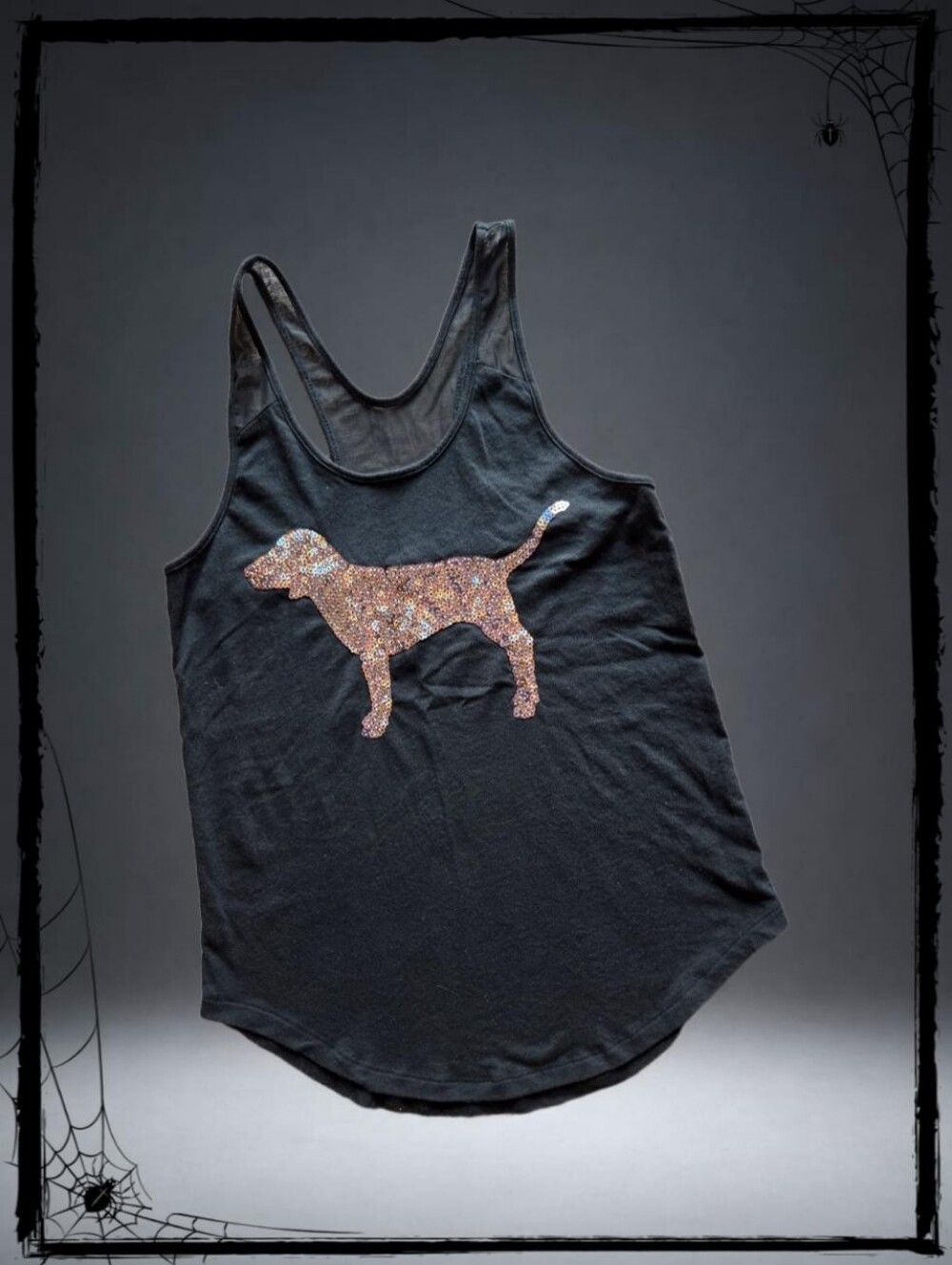 Victorias Secret "PINKBlack Dog Silhouette Tank Top with Rose Gold Sequin Accent